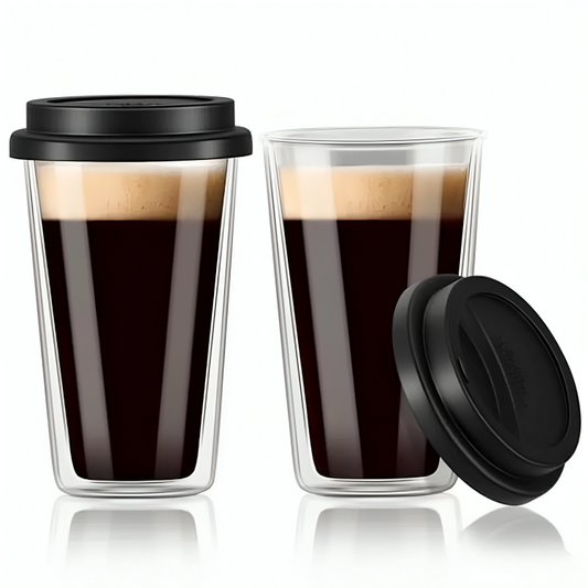 Leo & Sun™ Glass Coffee Cup with Silicone Lid - 350ml